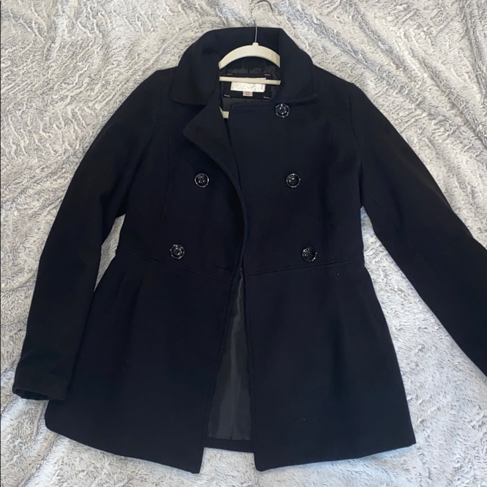 Fitted black pea coat